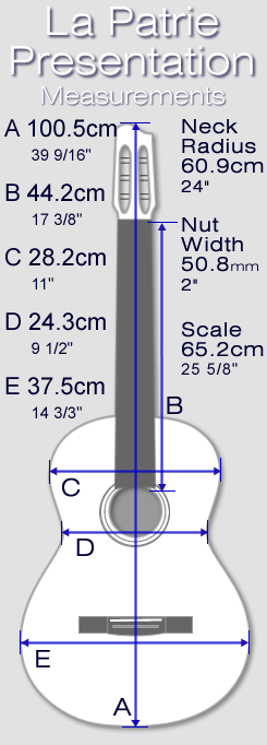 
 La Patrie Presentation Classical Guitar 
 Measurements 
 