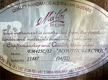 Maton EM425C/12 Label